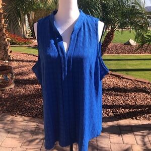 SHEIN Blue Boxy Sleeveless Blouse with Mandarin Collar